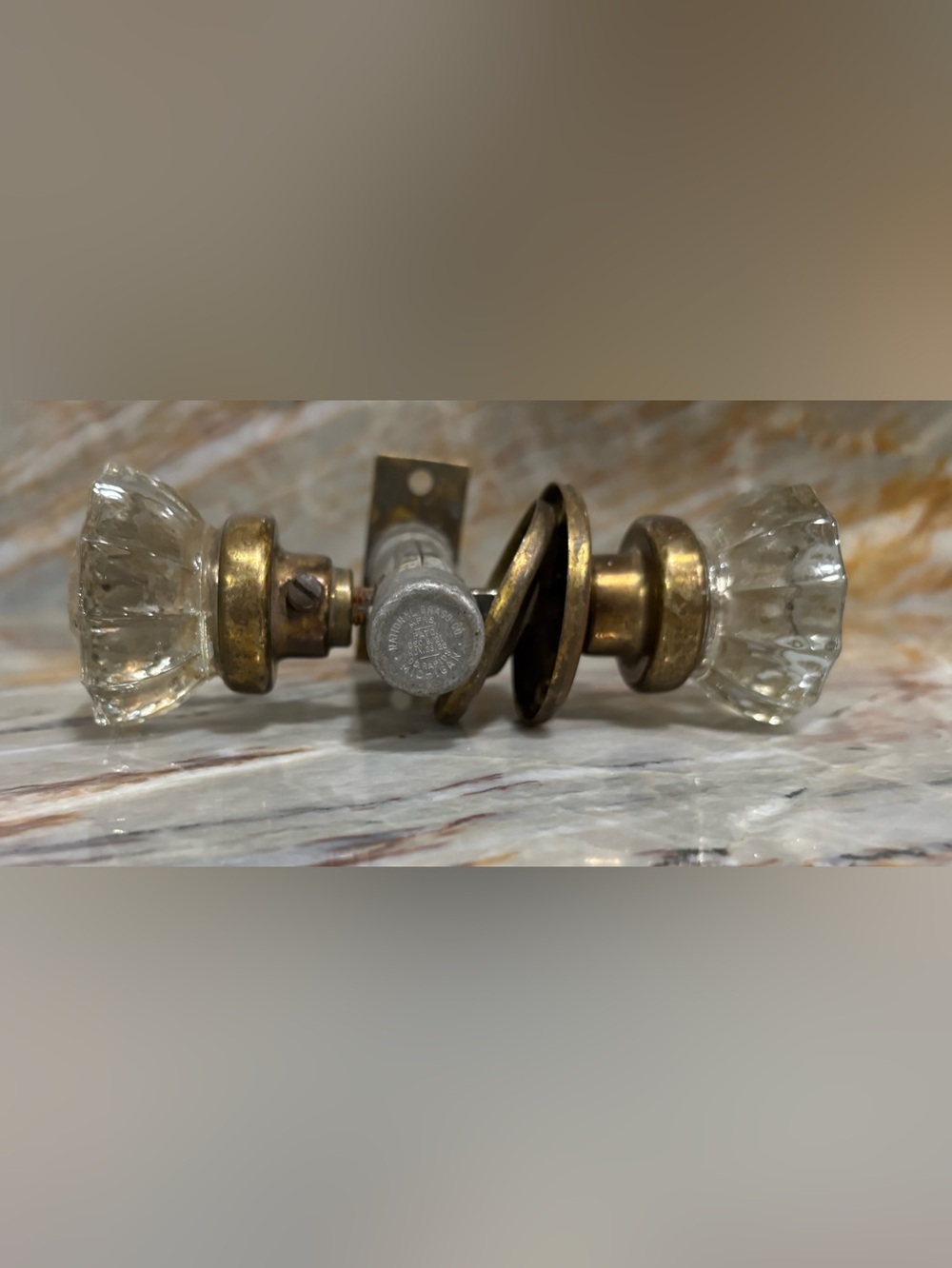 Clear Glass Crystal Door Knob Set with Brass Finish
